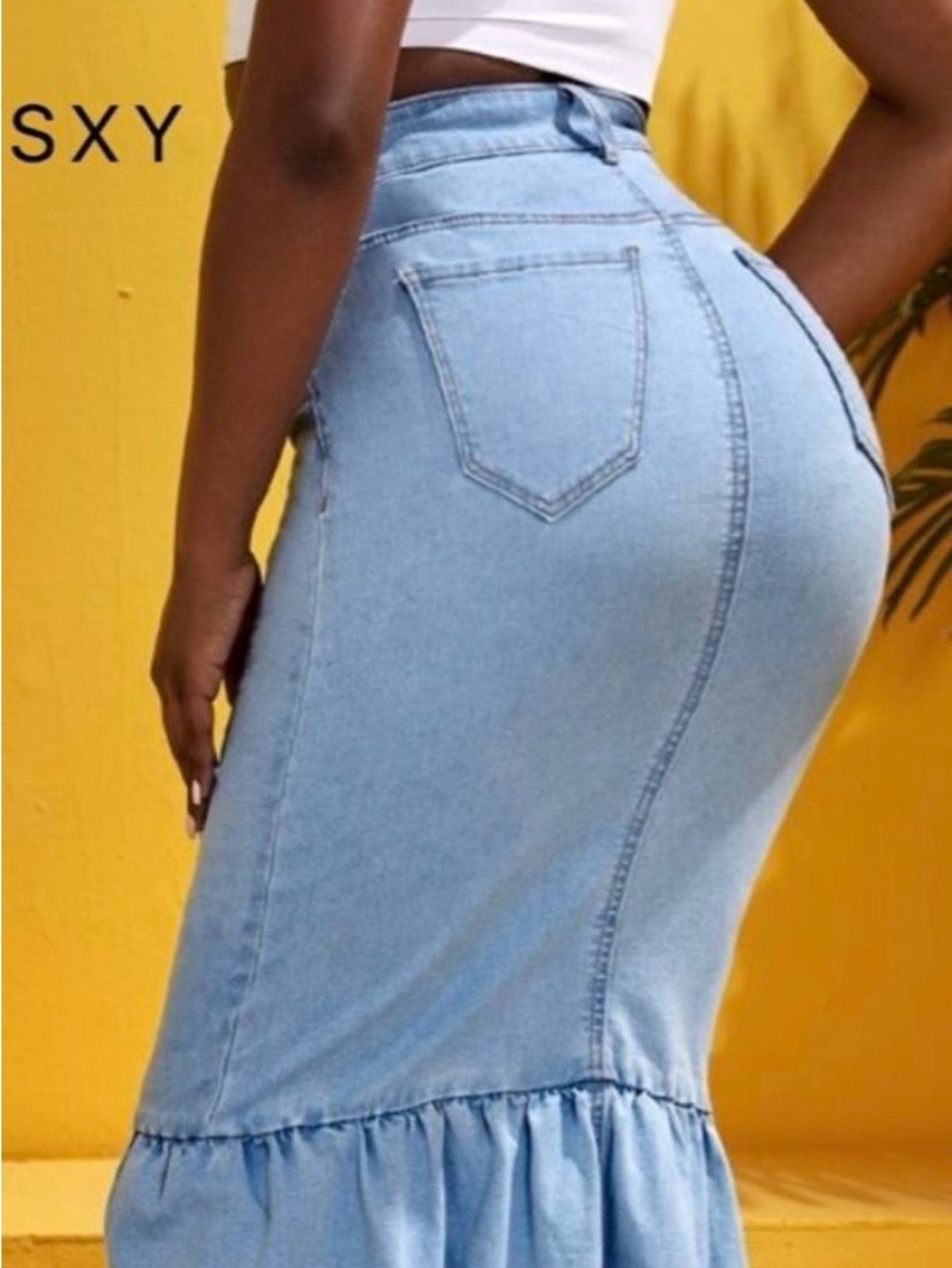 SHEIN Light Blue Denim Mermaid Midi Skirt with Button Front size S - Picture 3 of 9